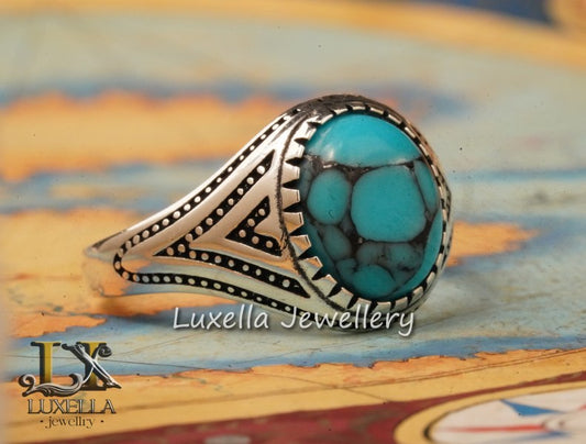 Sterling Silver Turquoise Men's Ring - Handcrafted Statement Jewelry for Men