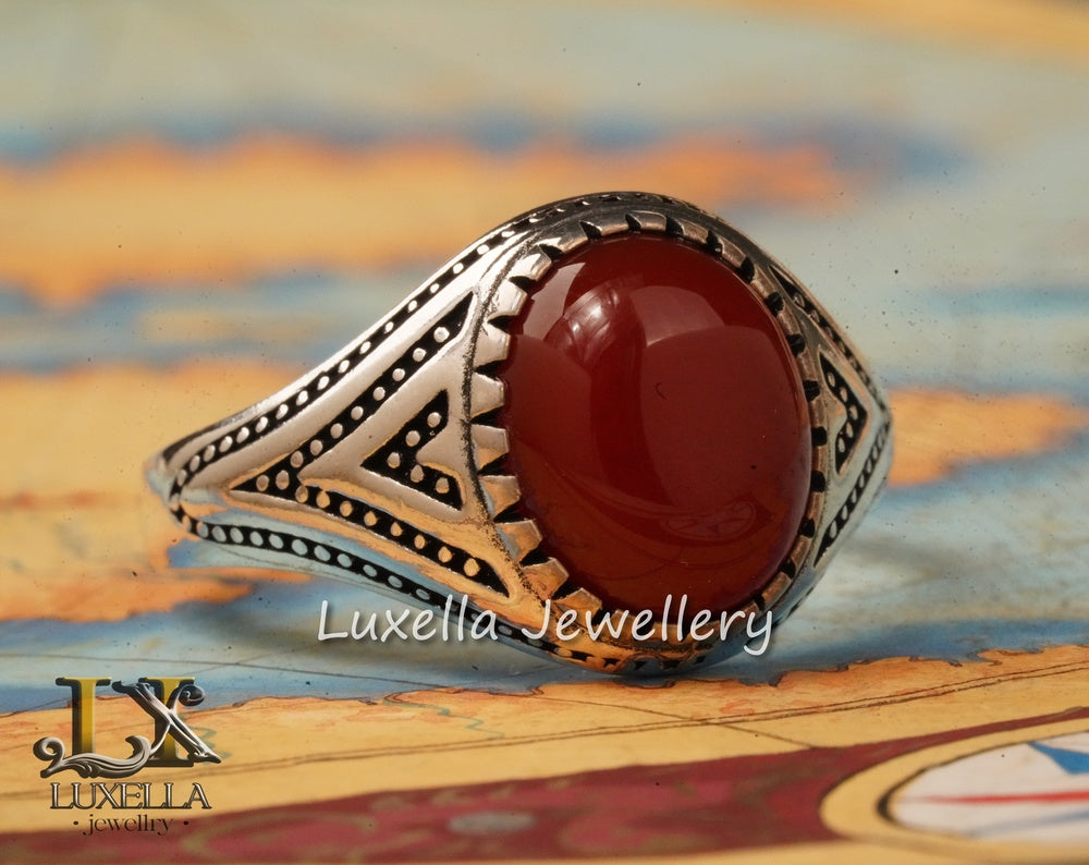 Sterling Silver Agate Men's Ring - Unique Handcrafted Ring for Men