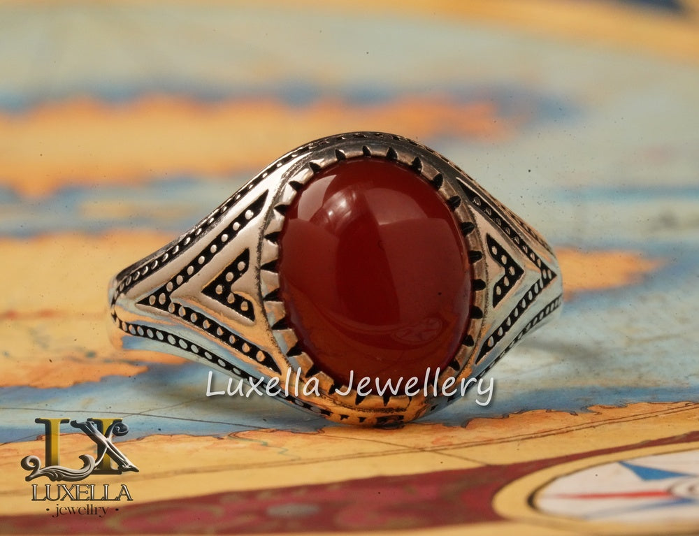 Sterling Silver Agate Men's Ring - Unique Handcrafted Ring for Men