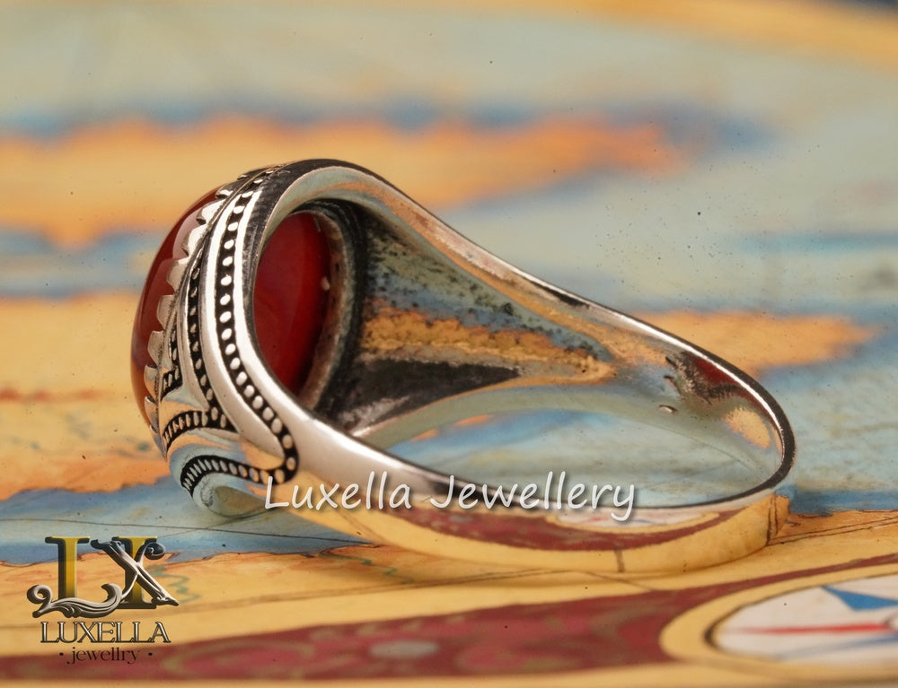 Sterling Silver Agate Men's Ring - Unique Handcrafted Ring for Men