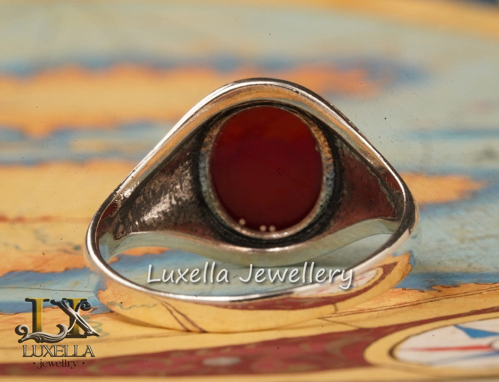 Sterling Silver Agate Men's Ring - Unique Handcrafted Ring for Men