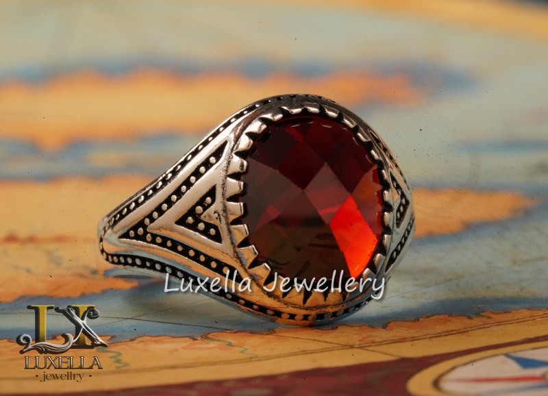 Sterling Silver Garnet Men's Ring - Handcrafted Jewelry for Bold Style