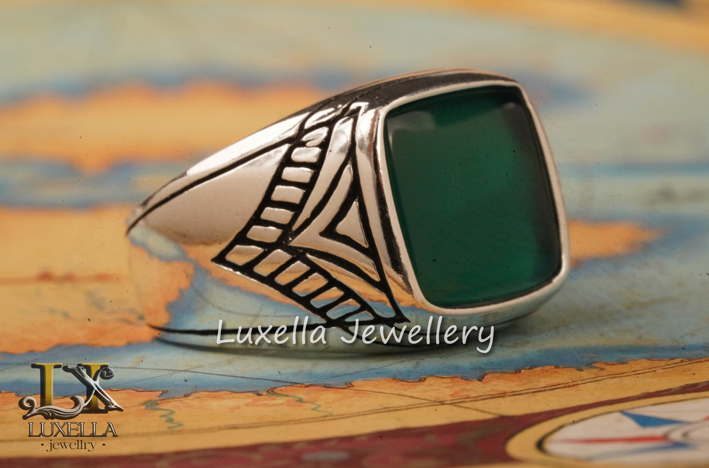 Sterling Silver Green Onyx Men's Ring - Unique Handcrafted Ring for Men