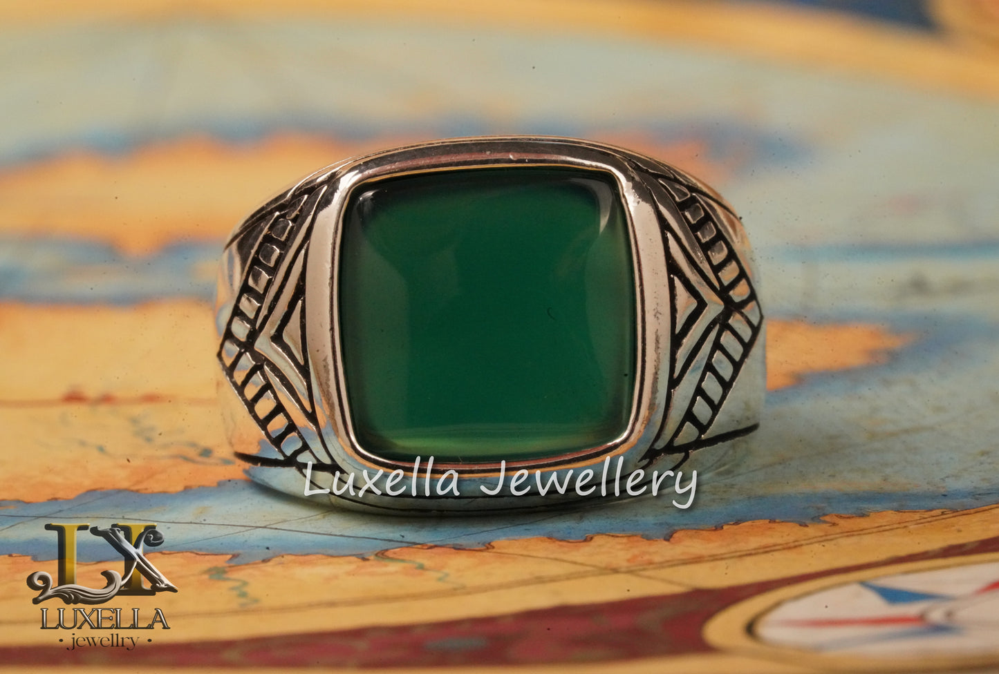 Sterling Silver Green Onyx Men's Ring - Unique Handcrafted Ring for Men