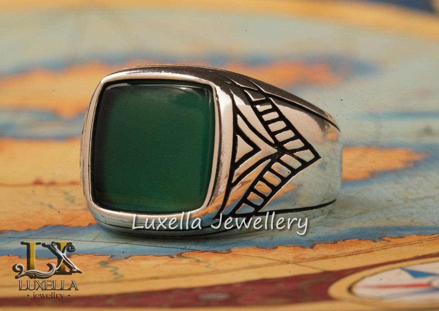 Sterling Silver Green Onyx Men's Ring - Unique Handcrafted Ring for Men