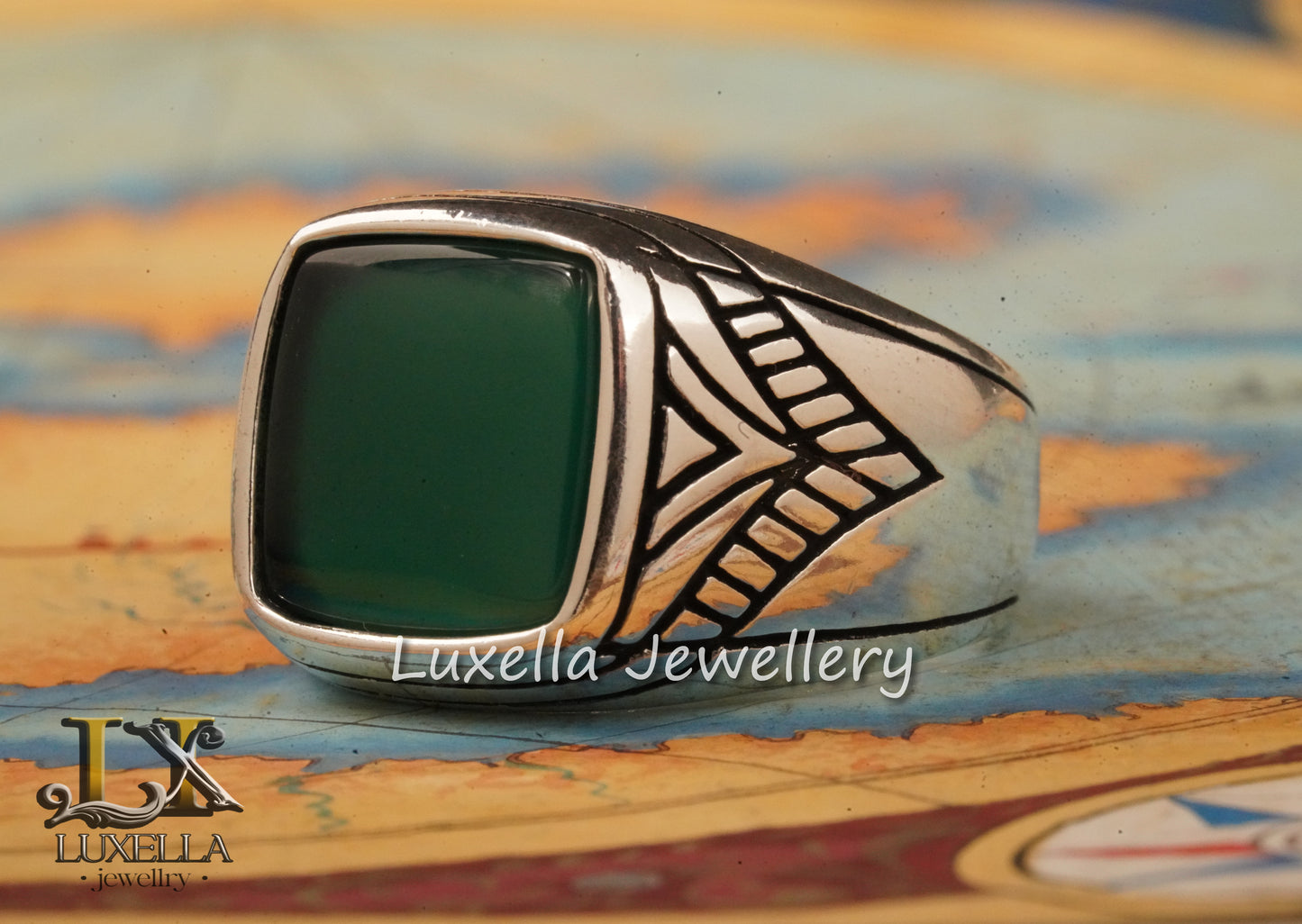 Sterling Silver Green Onyx Men's Ring - Unique Handcrafted Ring for Men