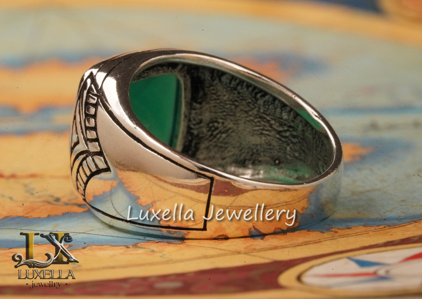 Sterling Silver Green Onyx Men's Ring - Unique Handcrafted Ring for Men