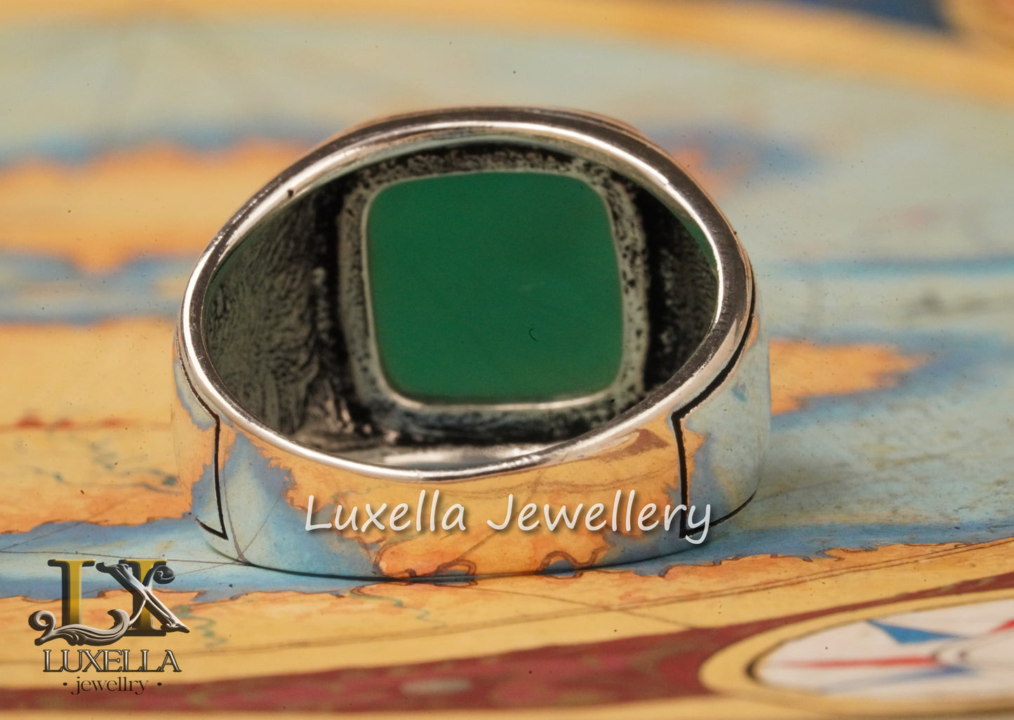 Sterling Silver Green Onyx Men's Ring - Unique Handcrafted Ring for Men