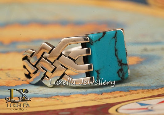 Sterling Silver Turquoise Men's Ring - Handcrafted Statement Jewelry for Men