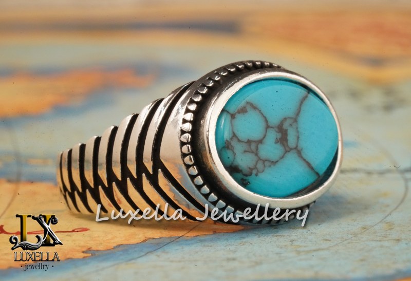 Sterling Silver Turquoise Men's Ring - Handcrafted Statement Jewelry for Men