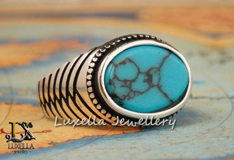 Sterling Silver Turquoise Men's Ring - Handcrafted Statement Jewelry for Men