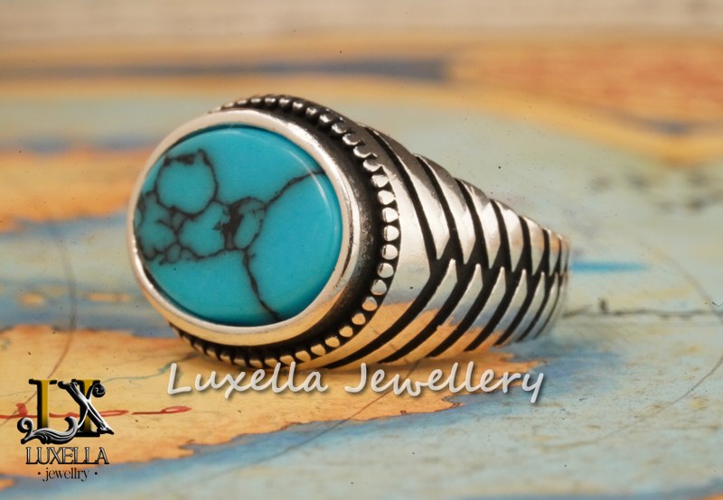 Sterling Silver Turquoise Men's Ring - Handcrafted Statement Jewelry for Men