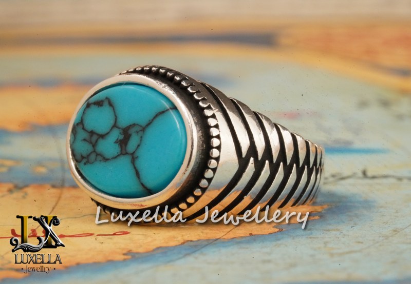 Sterling Silver Turquoise Men's Ring - Handcrafted Statement Jewelry for Men