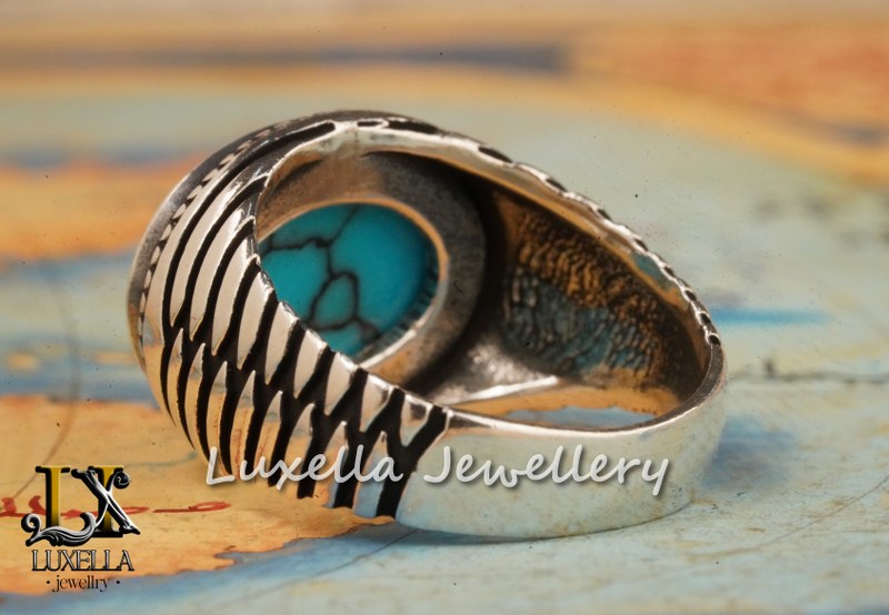 Sterling Silver Turquoise Men's Ring - Handcrafted Statement Jewelry for Men