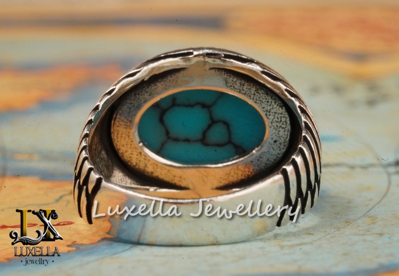 Sterling Silver Turquoise Men's Ring - Handcrafted Statement Jewelry for Men