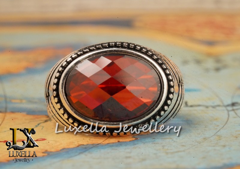 Sterling Silver Garnet Men's Ring - Handcrafted Jewelry for Bold Style