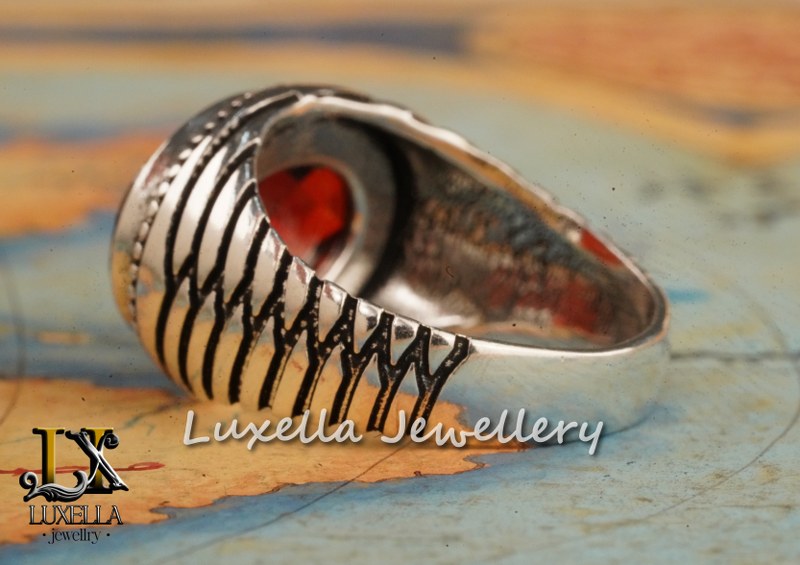 Sterling Silver Garnet Men's Ring - Handcrafted Jewelry for Bold Style