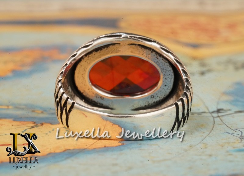 Sterling Silver Garnet Men's Ring - Handcrafted Jewelry for Bold Style