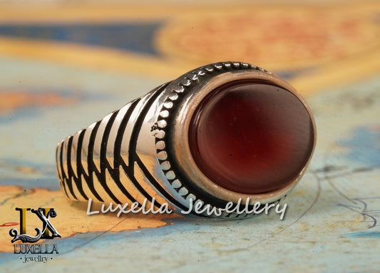 Sterling Silver Agate Men's Ring - Unique Handcrafted Jewelry for Men