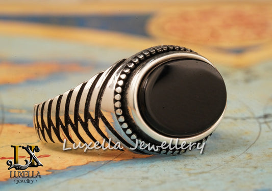 Sterling Silver 925 Onyx Men's Ring - Unique Handmade Men's Ring - Men's Onyx Ring