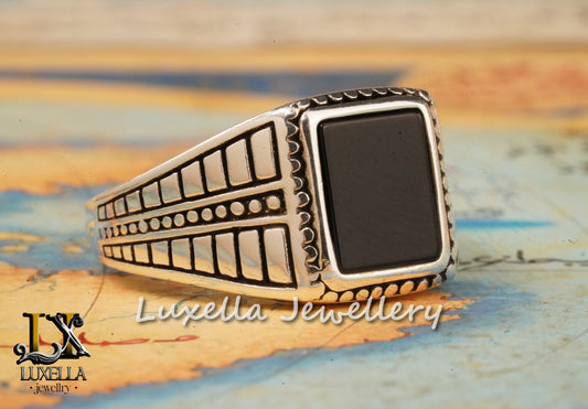 Sterling Silver 925 Onyx Men's Ring - Unique Handmade Men's Ring - Men's Onyx Ring