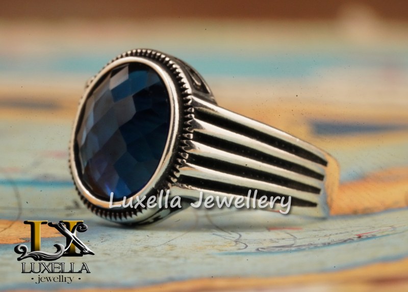 Sterling Silver Sapphire Men's Ring - Handcrafted Ring for Men