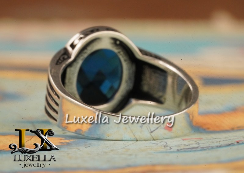 Sterling Silver Sapphire Men's Ring - Handcrafted Ring for Men