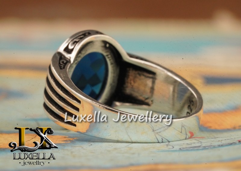 Sterling Silver Sapphire Men's Ring - Handcrafted Ring for Men