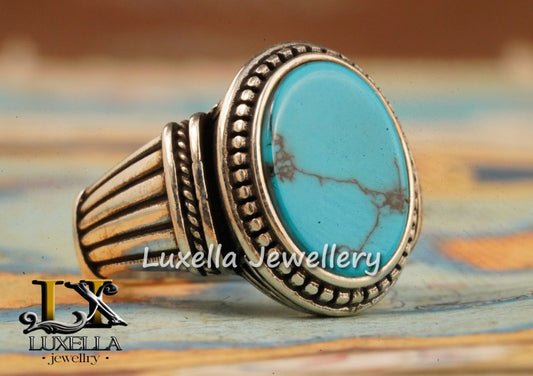 Sterling Silver Turquoise Men's Ring - Handcrafted Statement Jewelry for Men