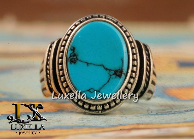 Sterling Silver Turquoise Men's Ring - Handcrafted Statement Jewelry for Men