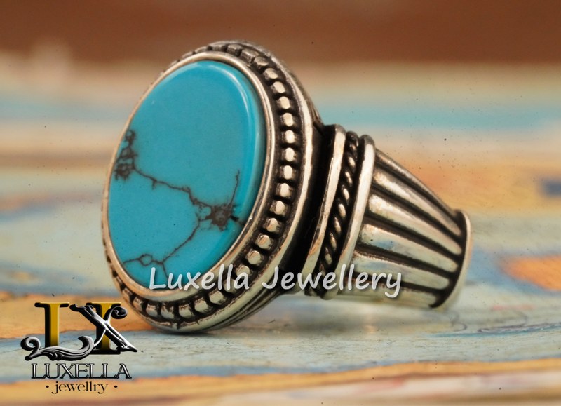 Sterling Silver Turquoise Men's Ring - Handcrafted Statement Jewelry for Men