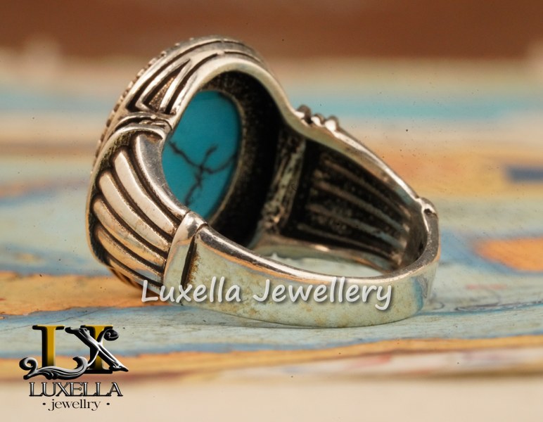 Sterling Silver Turquoise Men's Ring - Handcrafted Statement Jewelry for Men