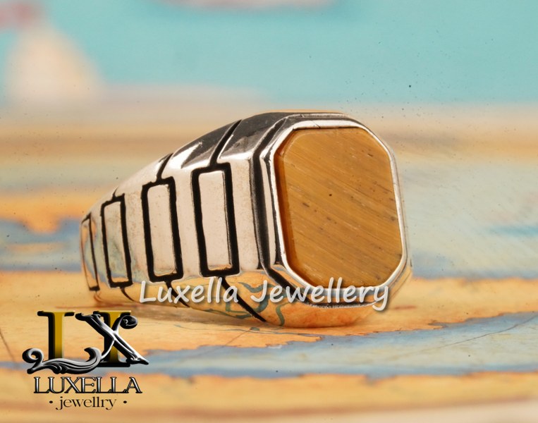 Sterling Silver Zircon   Tiger's Eye Men's Ring - Unique Jewelry for Men