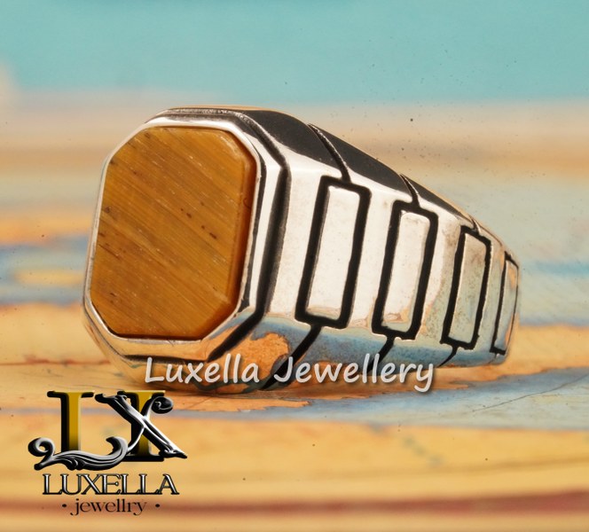 Sterling Silver Zircon   Tiger's Eye Men's Ring - Unique Jewelry for Men