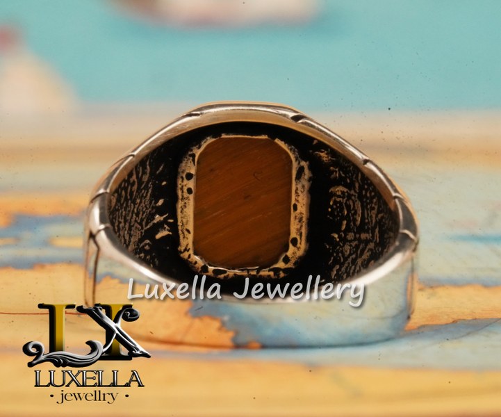 Sterling Silver Zircon   Tiger's Eye Men's Ring - Unique Jewelry for Men