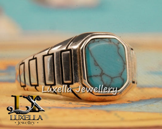 Sterling Silver Turquoise Men's Ring - Handcrafted Statement Jewelry for Men