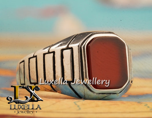 Sterling Silver Agate Men's Ring - Unique Handcrafted Jewelry for Men