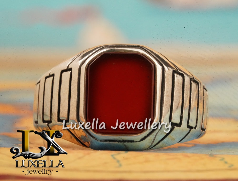 Sterling Silver Agate Men's Ring - Unique Handcrafted Jewelry for Men