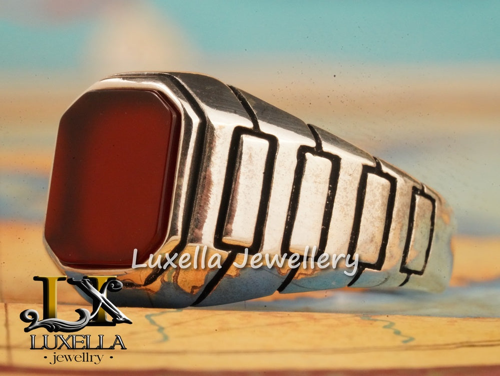 Sterling Silver Agate Men's Ring - Unique Handcrafted Jewelry for Men