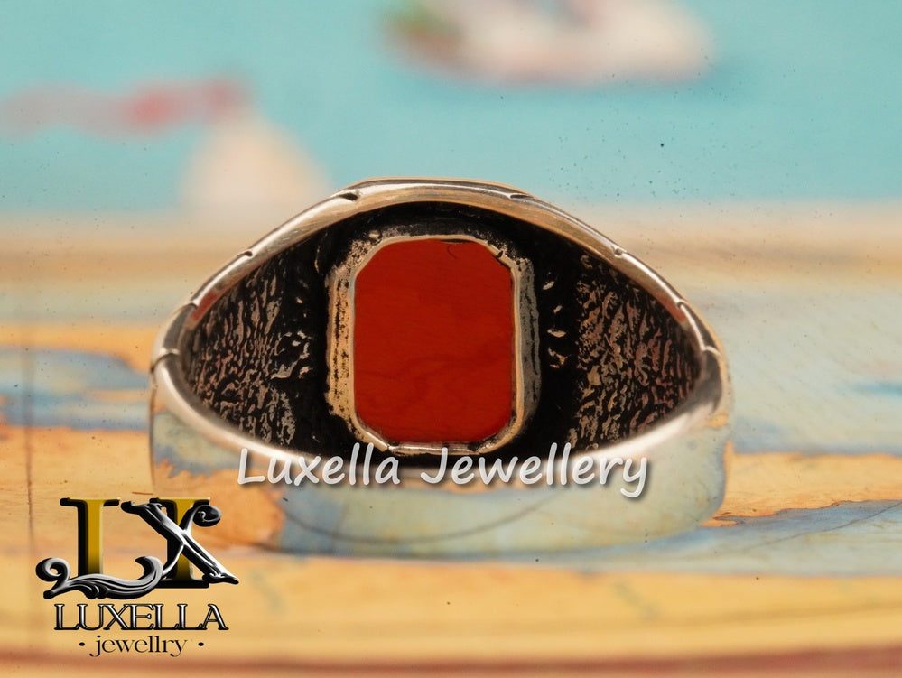 Sterling Silver Agate Men's Ring - Unique Handcrafted Jewelry for Men