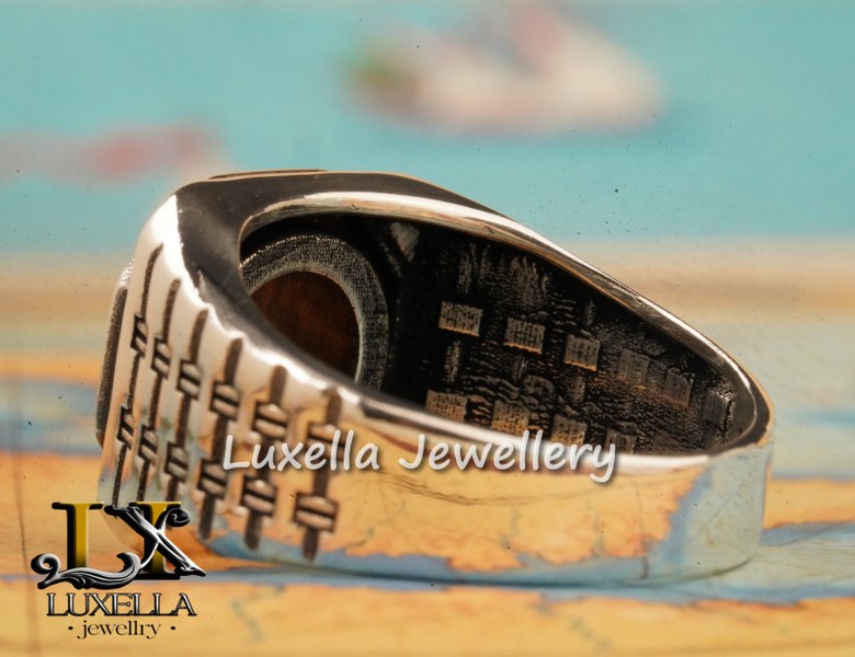 Sterling Silver Zircon   Tiger's Eye Men's Ring - Unique Jewelry for Men