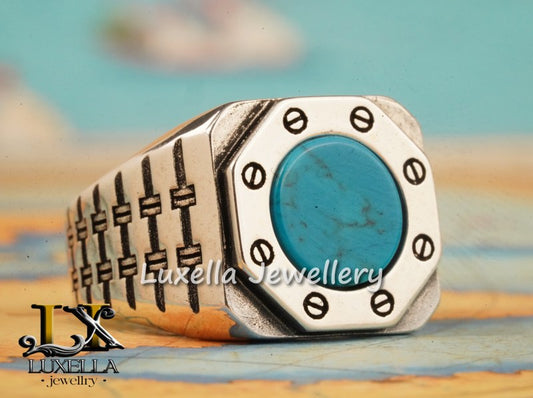 Sterling Silver Turquoise Men's Ring - Handcrafted Statement Jewelry for Men