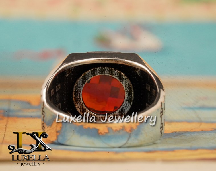 Sterling Silver Garnet Men's Ring - Handcrafted Jewelry for Bold Style.