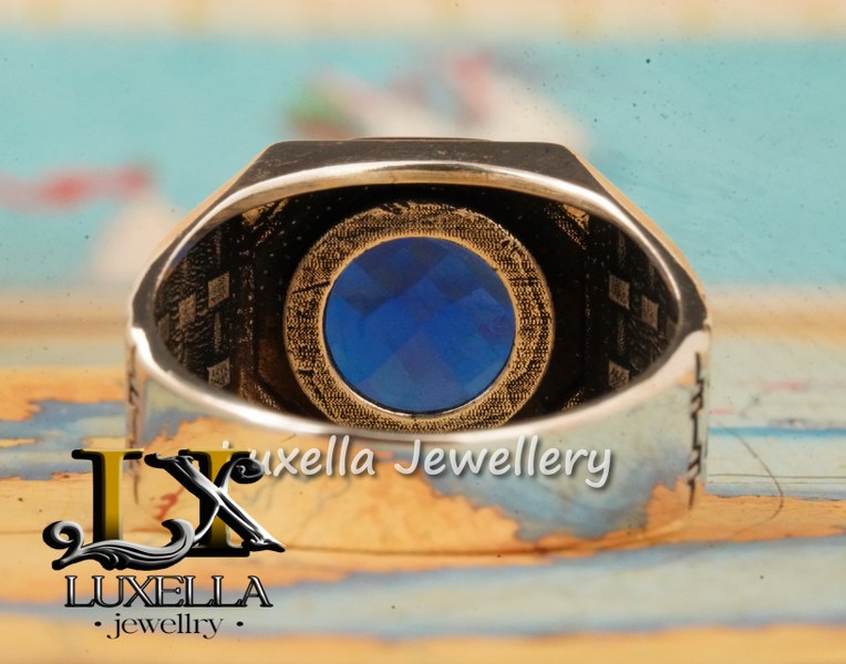 Sterling Silver Sapphire Men's Ring - Handcrafted Ring for Men