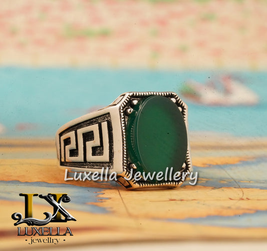 Sterling Silver Green Onyx Men's Ring - Unique Handcrafted Jewelry Ring For Men