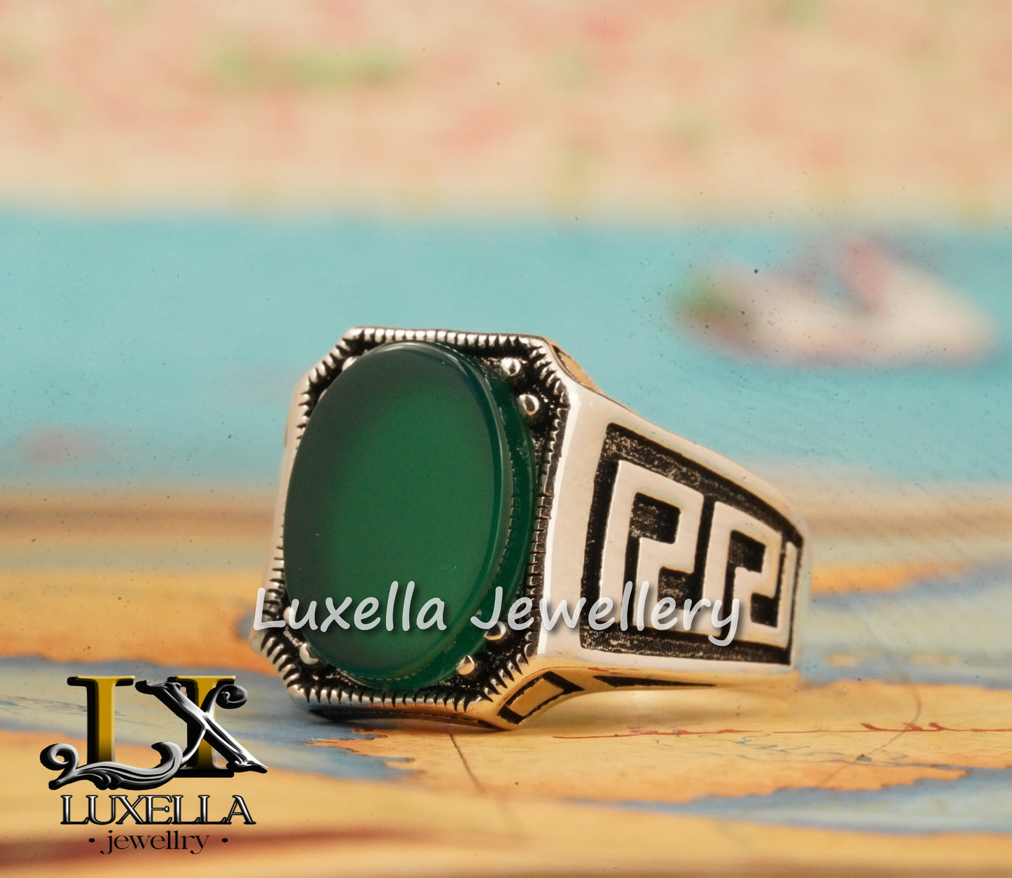 Sterling Silver Green Onyx Men's Ring - Unique Handcrafted Jewelry Ring For Men