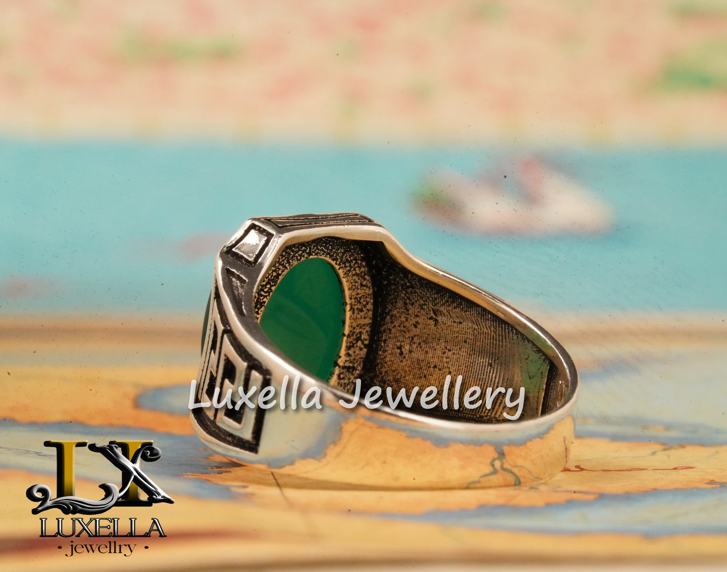 Sterling Silver Green Onyx Men's Ring - Unique Handcrafted Jewelry Ring For Men