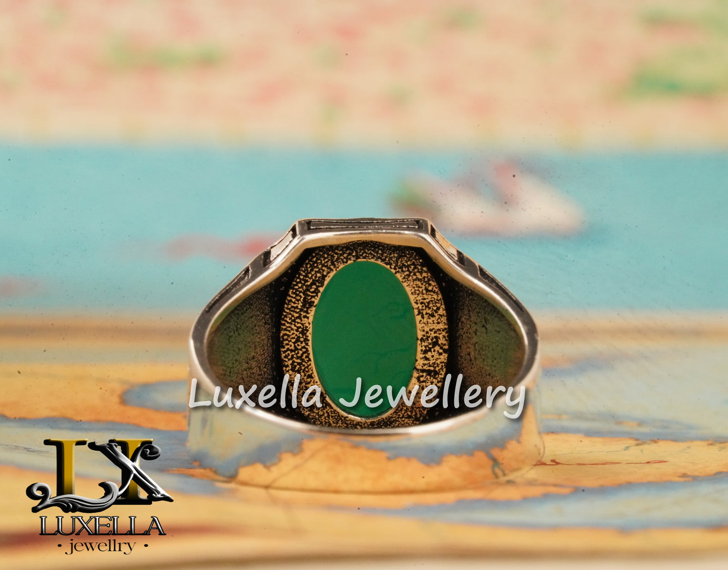 Sterling Silver Green Onyx Men's Ring - Unique Handcrafted Jewelry Ring For Men