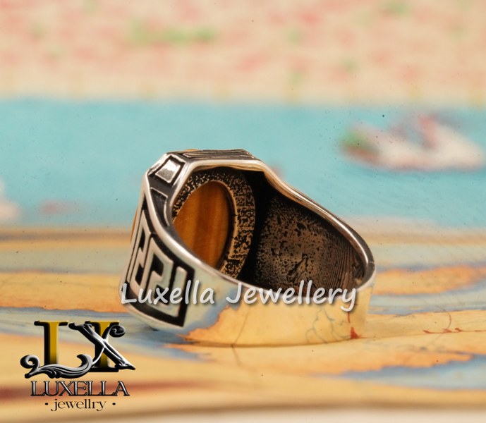 Sterling Silver Zircon   Tiger's Eye  Men's Ring - Unique Jewelry for Men