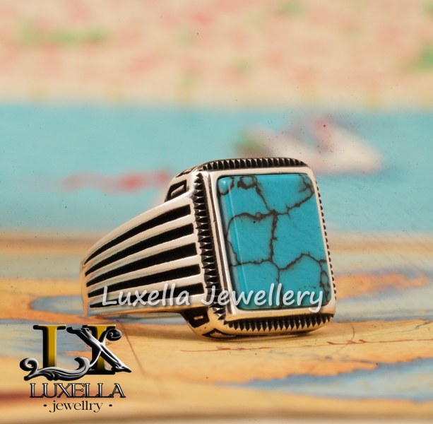 Sterling Silver Turquoise Men's Ring - Handcrafted Statement Jewelry for Men